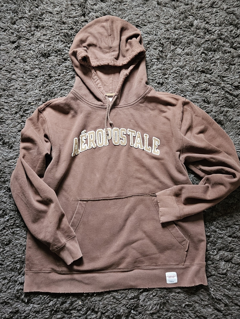 Y2K 2000s Aeropostale Cyber Spellout brown embroidered detail Hoodie Large